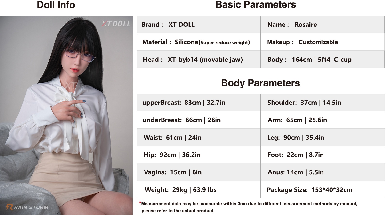XTDOLL 164cm Cカップ Rosaireヘッド 商品詳細